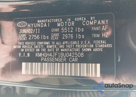 2011 Hyundai Equus Signature from USA, damaged, VIN KMHGH4JF1BU042508
